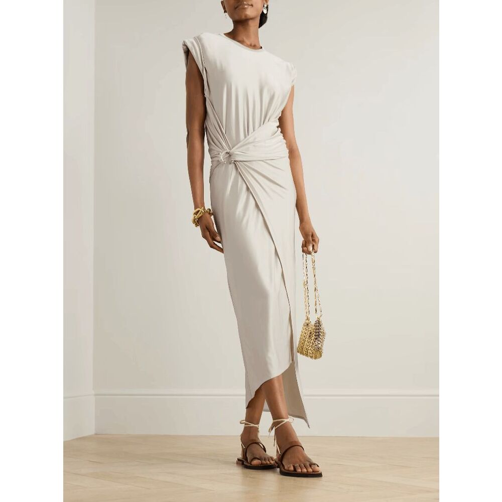 NWT RABANNE Embellished asymmetric draped satin-jersey midi dress SIZE US2 $990